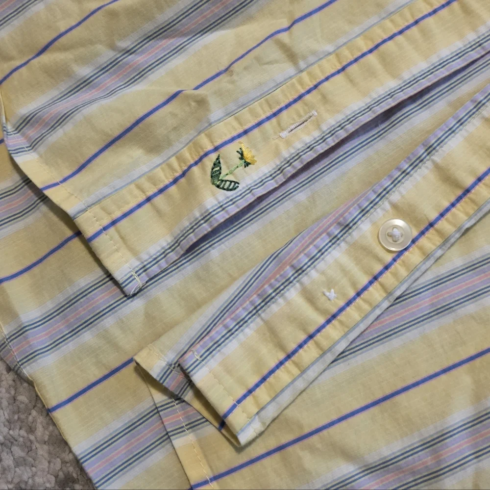 Y2k Old Navy Striped Button Up Collared Shirt Womens 1X Yellow Pink Blue Preppy - Picture 6 of 8